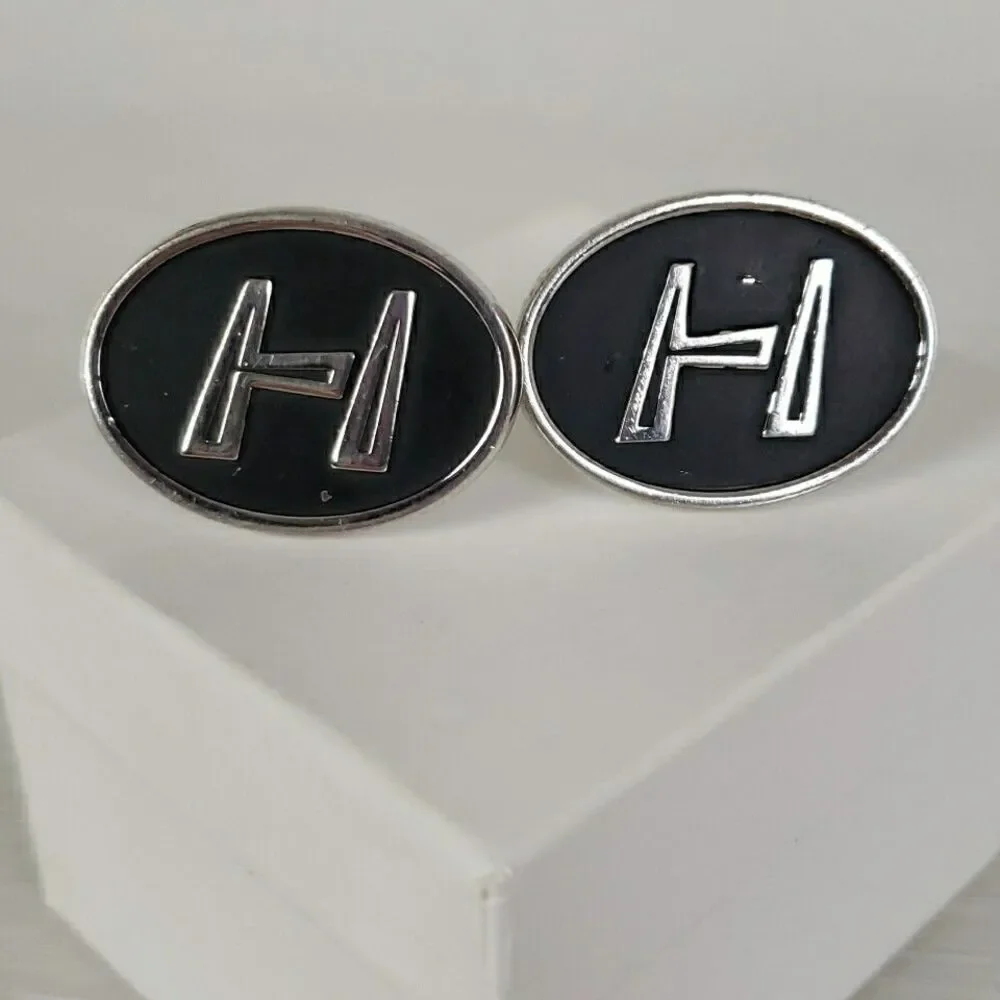 Vintage Hickok Cufflinks Tie Clips Monogram H Silver Tone Mens Formal MCM Marked